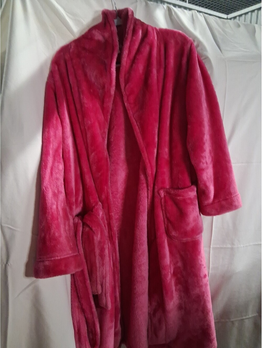 Joyspun Plush Robe Bathrobe Women's Medium Pink Pockets Belt